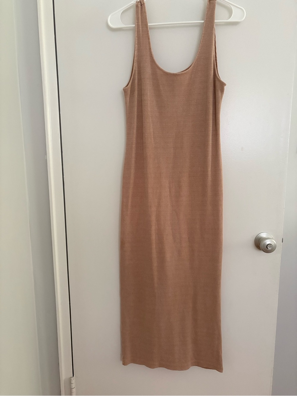 Sleeveless Midi Dress Women’s Large  Tan Maternity Friendly Spring Summer